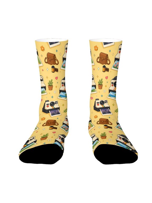 Retro Camera Nostalgic Illustration Funny Novelty Crew Socks for Women Men Sports