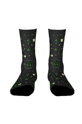 Retro Computer Green Code Rain Funny Novelty Crew Socks for Women Men Sports