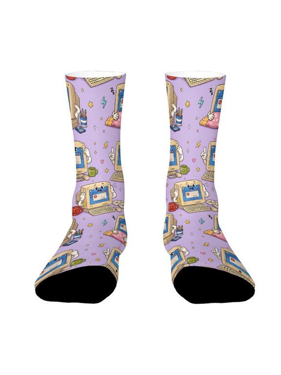 Retro Computer Monitor Error Popup Funny Novelty Crew Socks for Women Men Sports