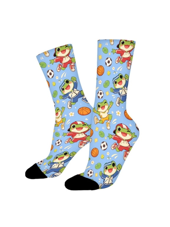 Retro Sportswear Frog Jumping Funny Novelty Crew Socks for Women Men Sports