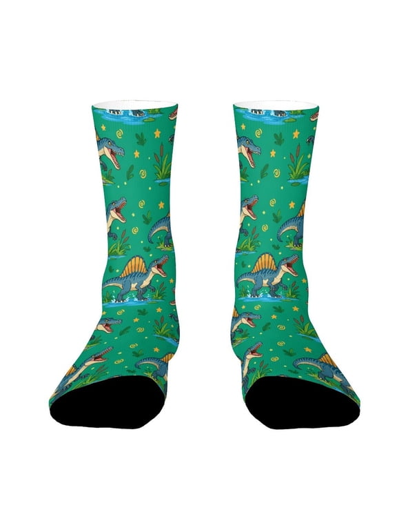 Roaring Dinosaur Swamp Sail Funny Novelty Crew Socks for Women Men Sports