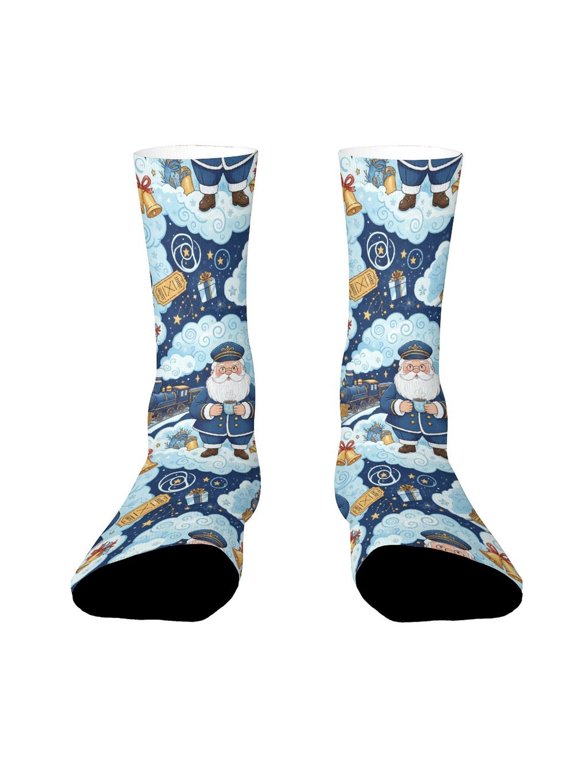 Santa Train Conductor Funny Novelty Crew Socks for Women Men Sports