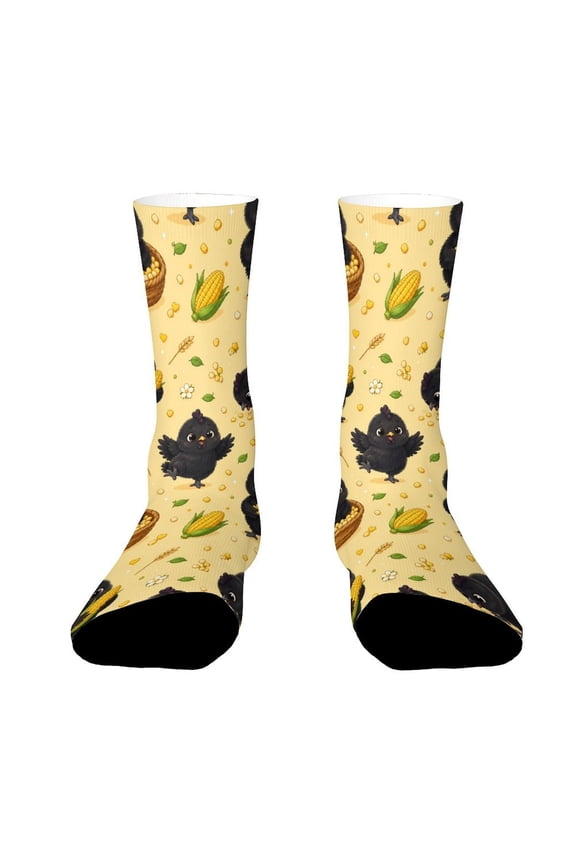Silky Feathers Corn Grain Seamless Pattern Funny Novelty Crew Socks for Women Men Sports