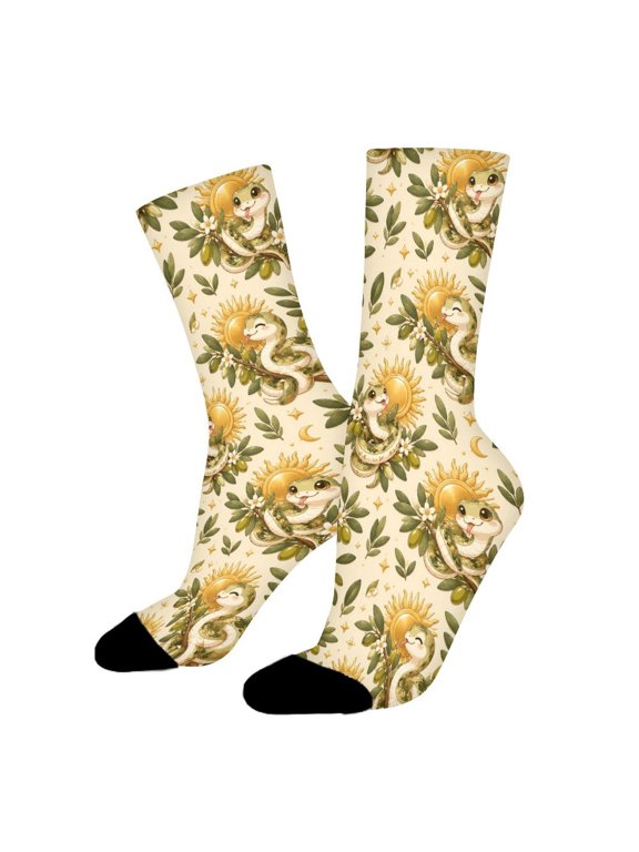 Snake Coiled Olive Branch Sun Funny Novelty Crew Socks for Women Men Sports