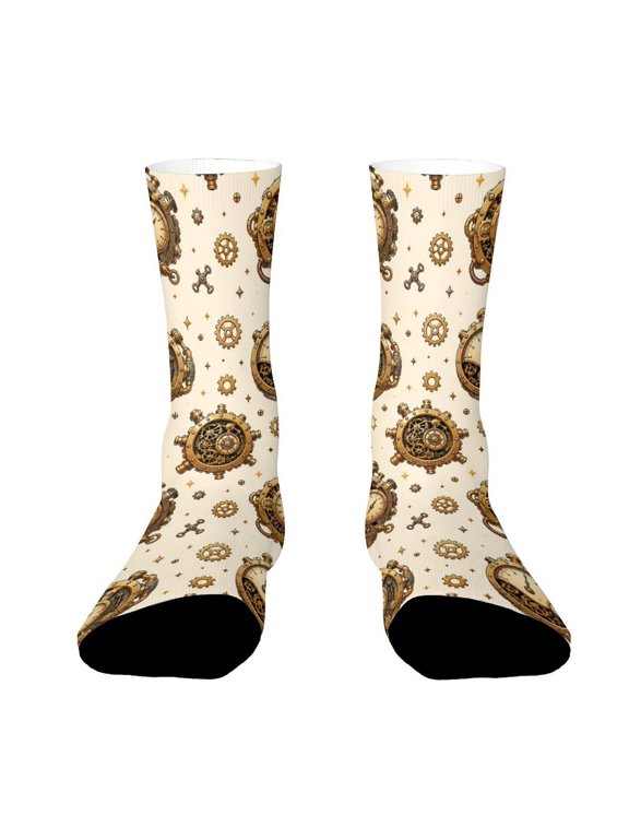 Steampunk Brass Gears Mechanical Dashboard Funny Novelty Crew Socks for Women Men Sports