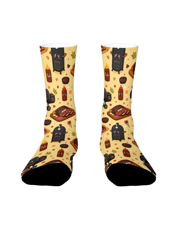 Texas Barbecue Grill Smoked Meat Sauce Funny Novelty Crew Socks for Women Men Sports
