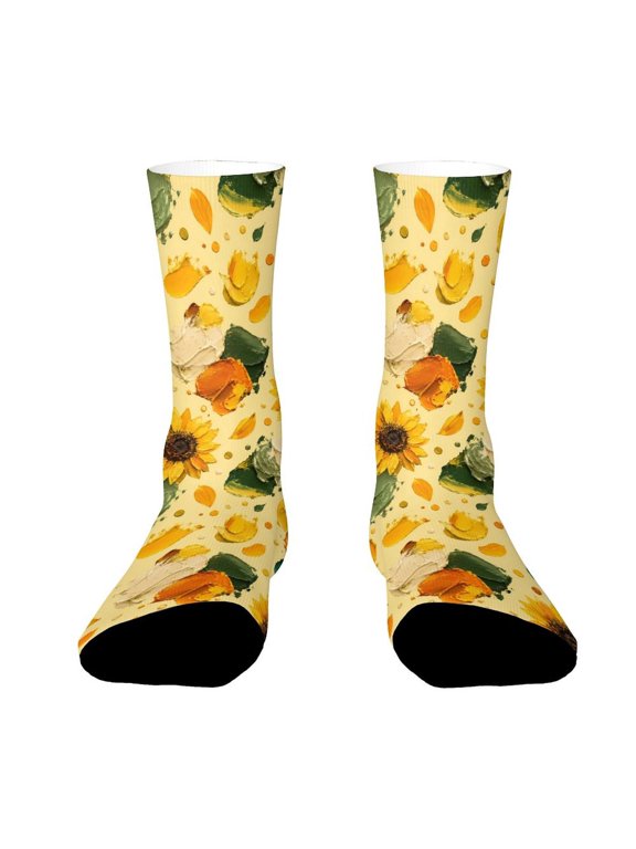Thick Oil Paint Sunflower Seamless Pattern Funny Novelty Crew Socks for Women Men Sports