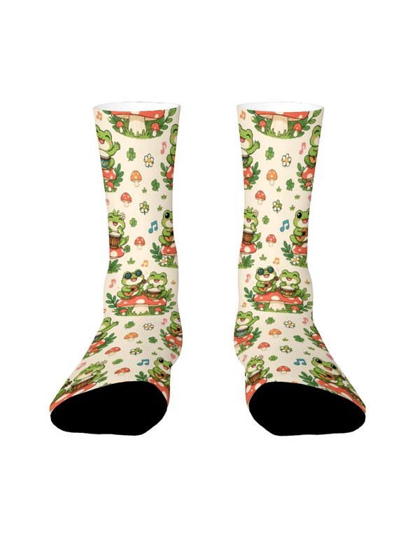 Two Frogs Playing Music Funny Novelty Crew Socks for Women Men Sports
