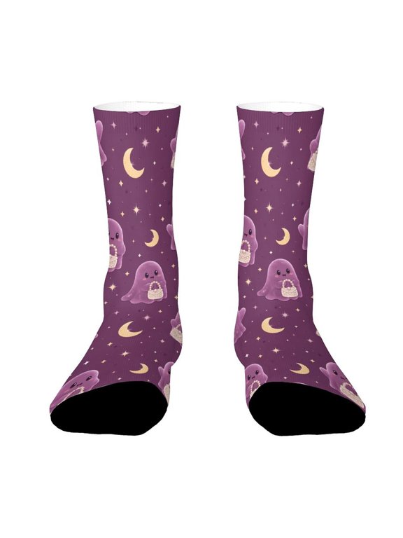Velvet Ghost Holding Pearl Bag Funny Novelty Crew Socks for Women Men Sports