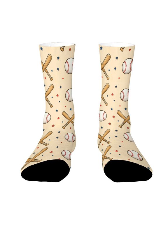Vintage Baseball Bats Seamless Pattern Funny Novelty Crew Socks for Women Men Sports
