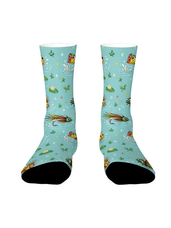 Vintage Fly Fishing Lure Water Ripple Funny Novelty Crew Socks for Women Men Sports