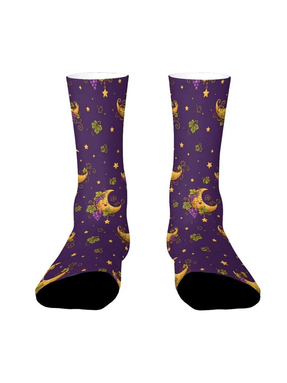 Vintage Gold Moon Vine Funny Novelty Crew Socks for Women Men Sports