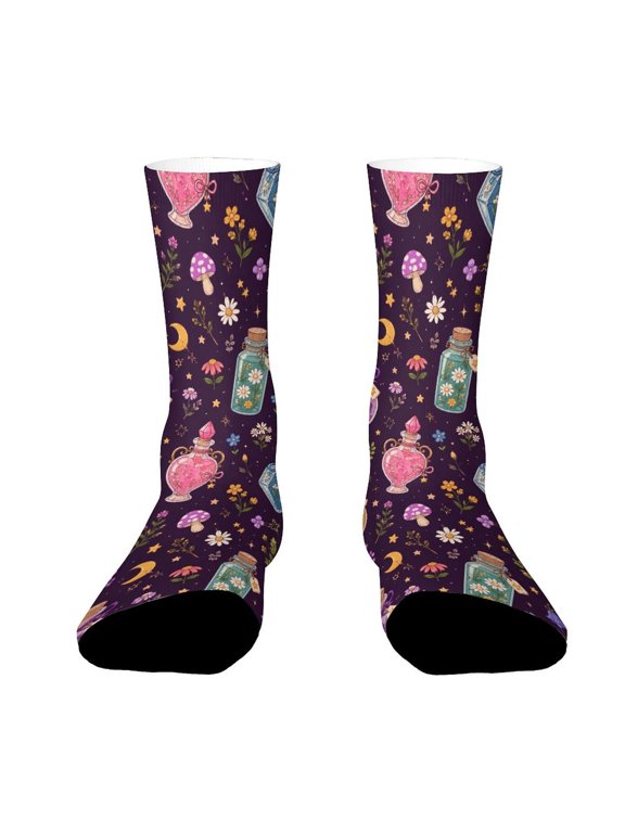 Vintage Magic Bottle Wildflowers Funny Novelty Crew Socks for Women Men Sports