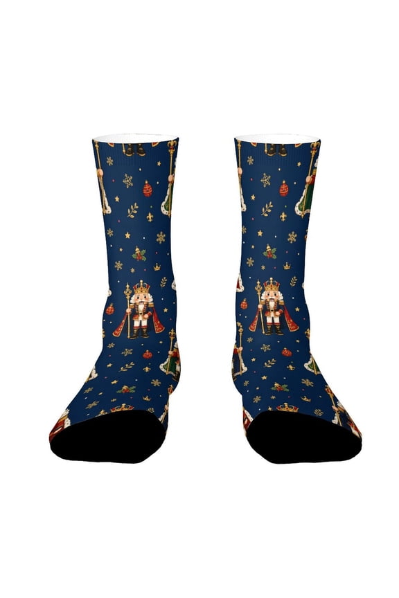 Vintage Nutcracker King Gold Scepter Symmetrical Pattern Funny Novelty Crew Socks for Women Men Sports