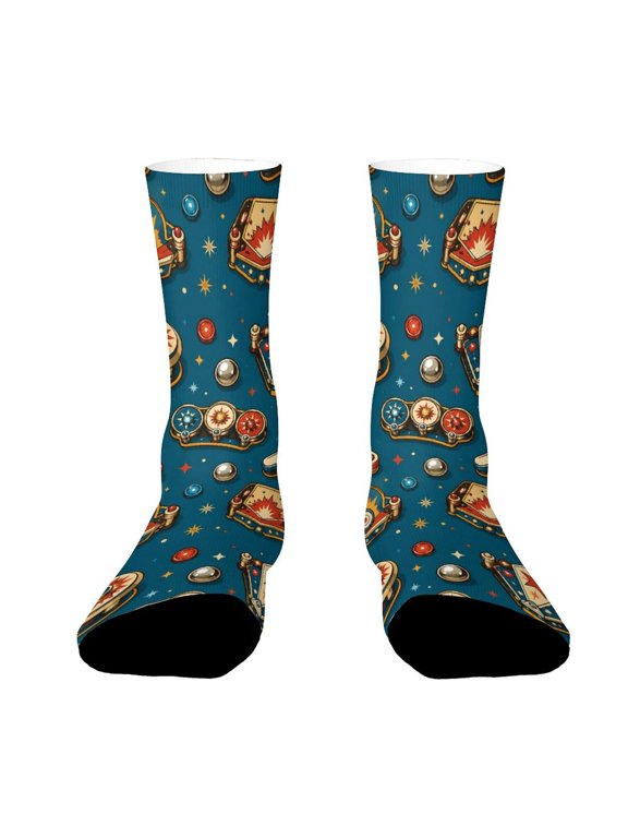 Vintage Pinball Machine Panel Detail Funny Novelty Crew Socks for Women Men Sports