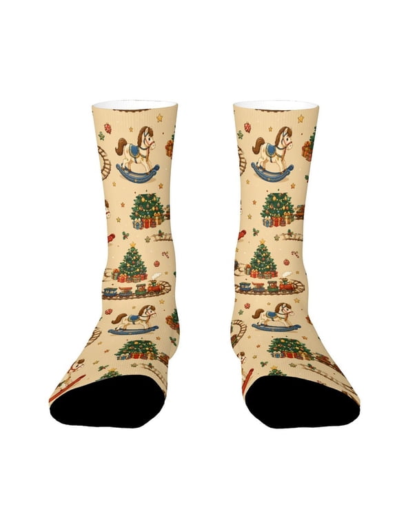 Vintage Rocking Horse Train Track Funny Novelty Crew Socks for Women Men Sports