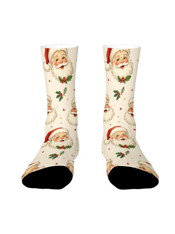 Vintage Santa Claus Face Portrait Funny Novelty Crew Socks for Women Men Sports