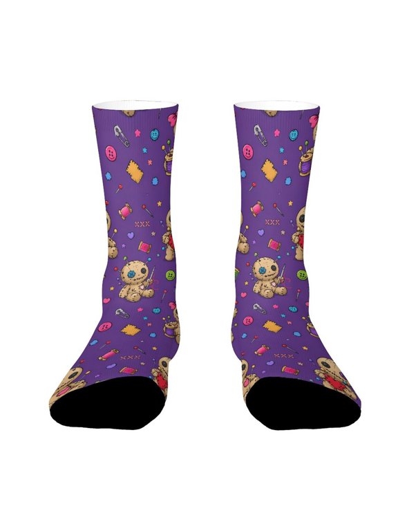 Voodoo Doll Sewing Texture Funny Novelty Crew Socks for Women Men Sports