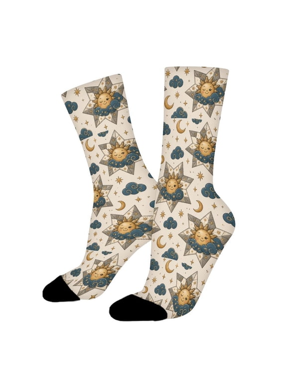 Warm Gray Star Sun Clouds Funny Novelty Crew Socks for Women Men Sports