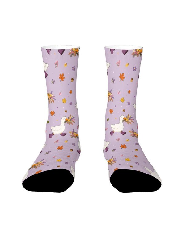 White Goose Purple Rain Boots Funny Novelty Crew Socks for Women Men Sports