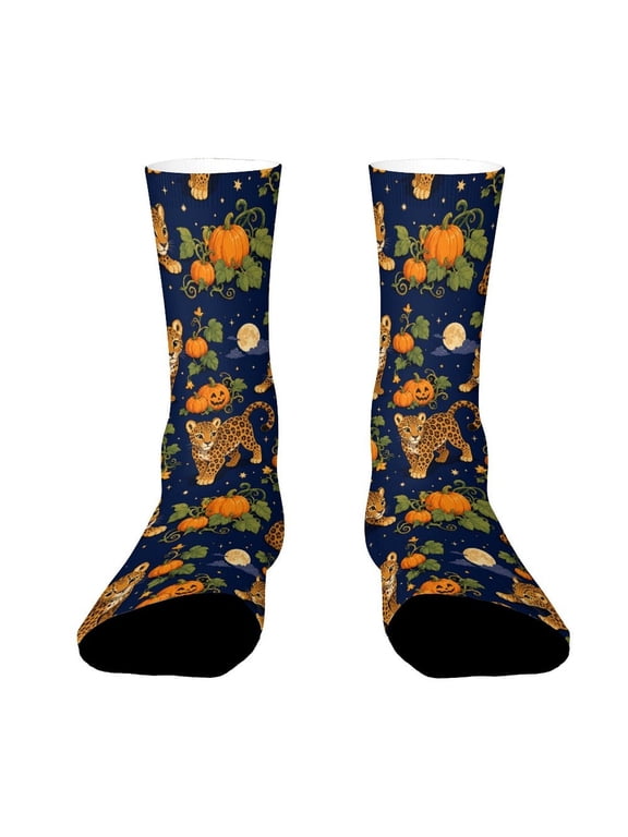 Wild Pumpkin Moonlight Print Funny Novelty Crew Socks for Women Men Sports