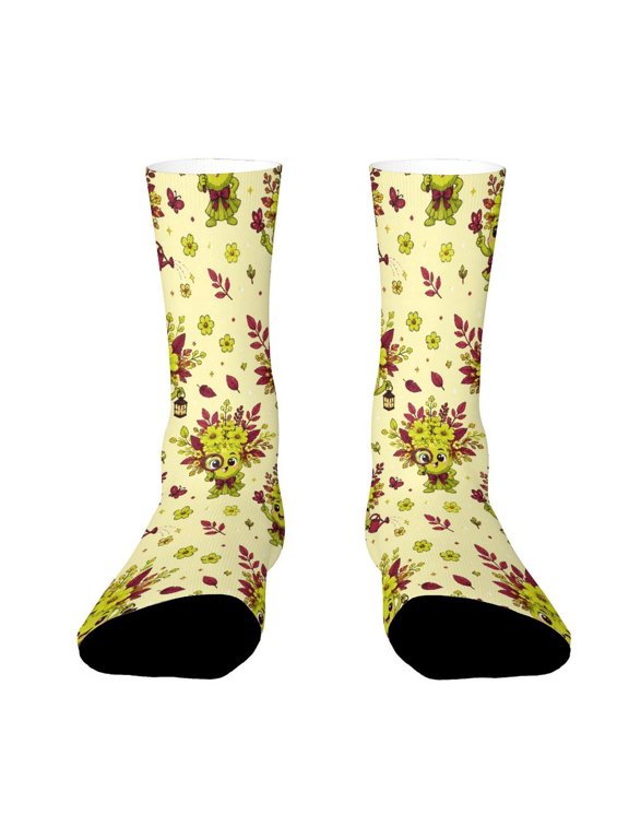 Wild Yellow Green Botanical Bouquet Funny Novelty Crew Socks for Women Men Sports