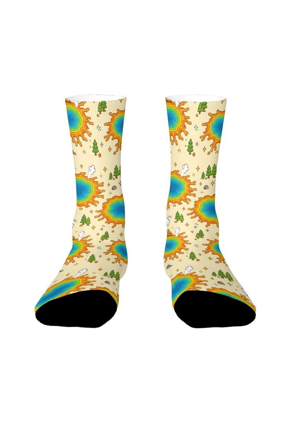 Yellowstone Grand Prismatic Spring Aerial View Funny Novelty Crew Socks for Women Men Sports