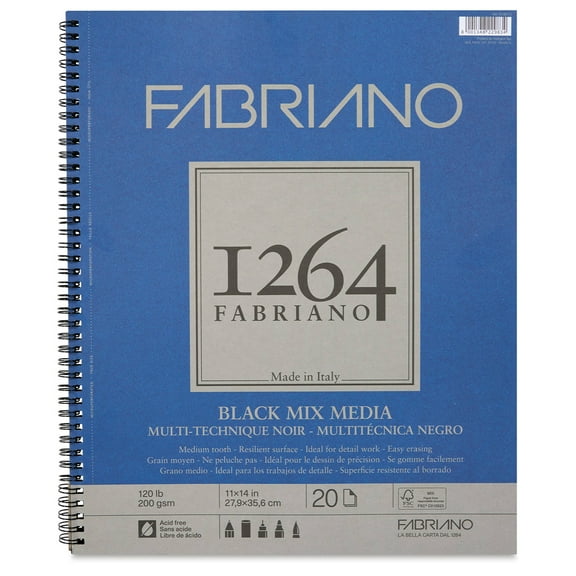 Fabriano 1264 Black Mixed Media Pad, 11" x 14"