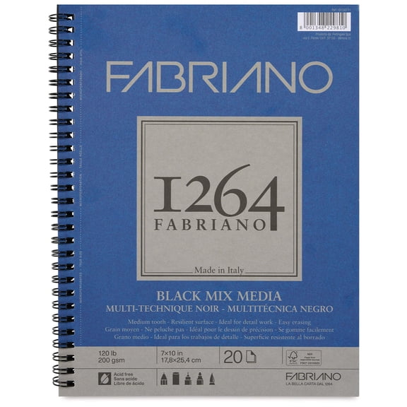Fabriano 1264 Black Mixed Media Pad, 7" x 10"