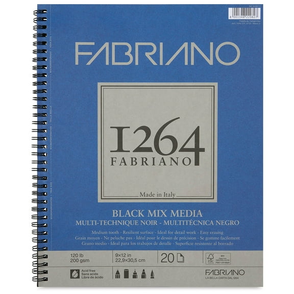 Fabriano 1264 Black Mixed Media Pad, 9" x 12"