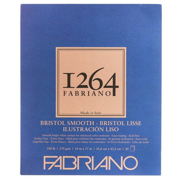 Fabriano 1264 Bristol Pad, Smooth, 14"x17", 100 lb, 20 Sheets, 100% Alpha-Cellulose, Detail & Technical Drawing