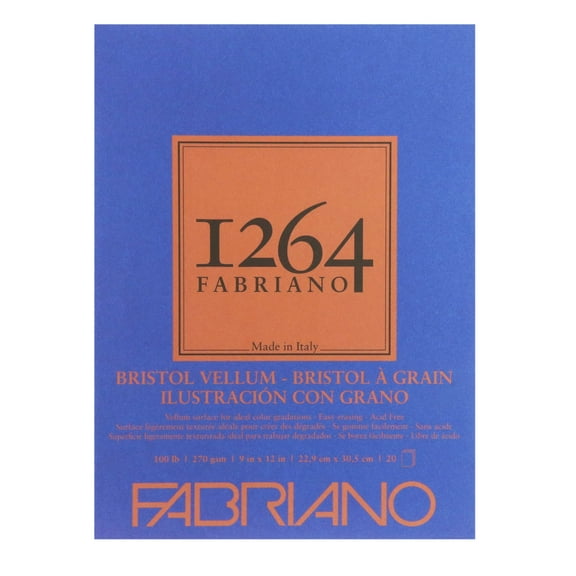 Fabriano 1264 Bristol Pad, Vellum, 9"x12", 100 lb, 20 Sheets, 100% Alpha-Cellulose, Detail & Technical Drawing