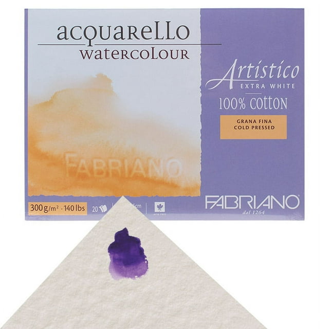 Fabriano Artistico Extra White Watercolor Block, 140 lb./300 gsm, Cold Press, 20 Sheets, 9" x 12"