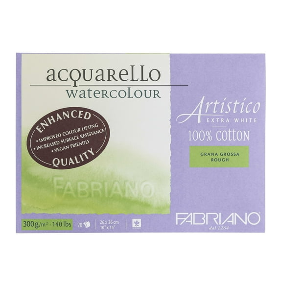 Fabriano Artistico Extra White Watercolor Block, 140 lb./300 gsm, Rough, 20 Sheets, 10" x 14"
