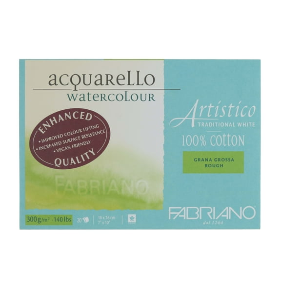 Fabriano Artistico Traditional White Watercolor Block, 140 lb./300 gsm, Rough, 20 Sheets, 7" x 10"