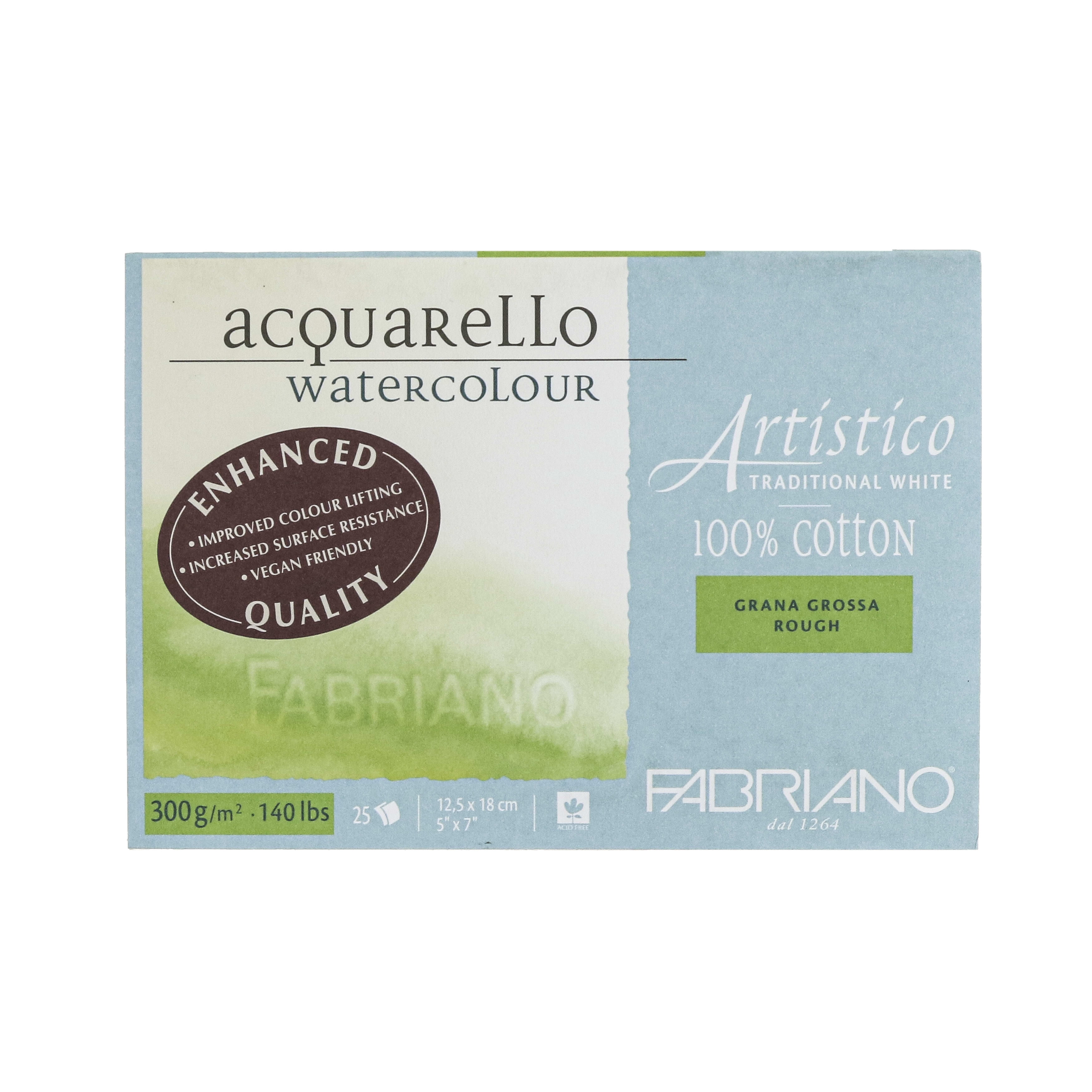 Fabriano Artistico Traditional White Watercolor Block, 140 lb./300 gsm, Rough, 25 Sheets, 5" x 7"