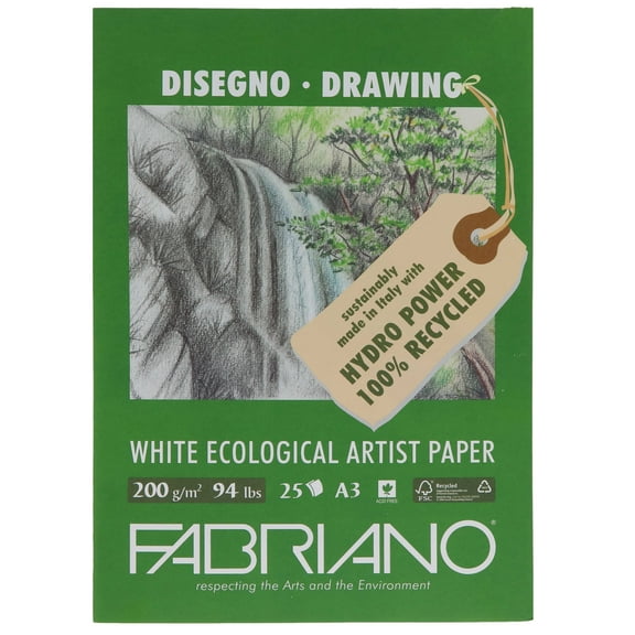 Fabriano Eco White Drawing & Sketching Pad, 11.7" x 16.5", 25 Shts./Pkg.