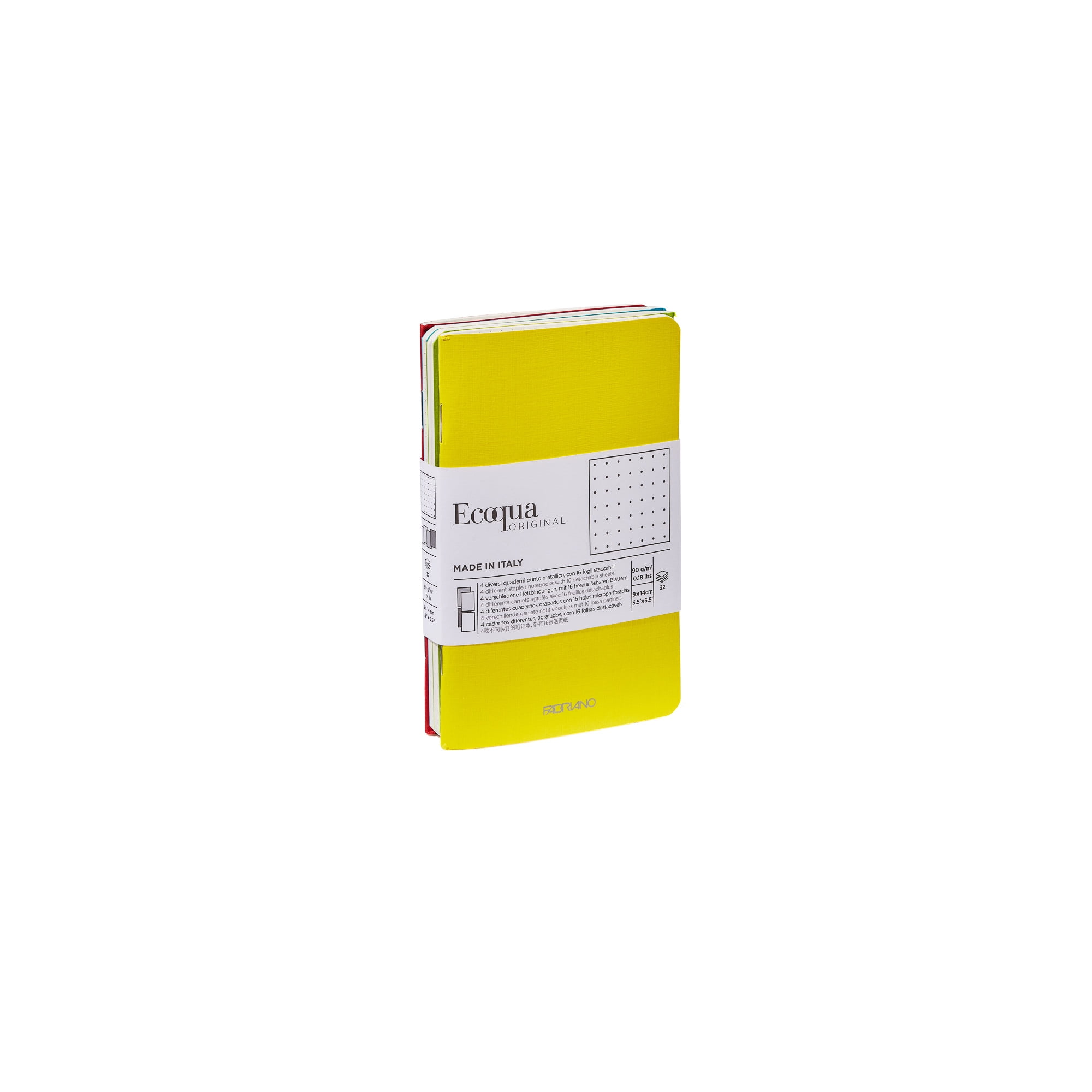 Fabriano EcoQua Original Pocket Notebook Sets, 4 Notebook Pack, Dot, 3" x 5", 38/Shts., 85gsm, Staple Bound, Spring Colors
