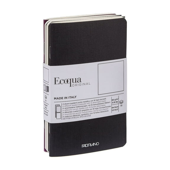 Fabriano EcoQua Pocket-Sized Notebook Pack, 4 Notebook Pack, Blank, 3.5" x 5.5", 38/Shts., 85gsm, Staple Bound, Winter Colors