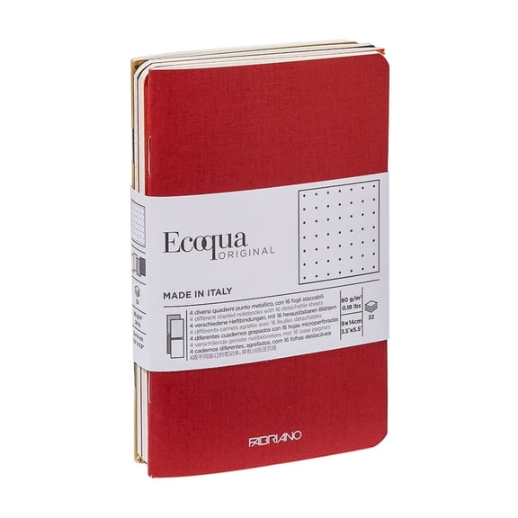 Fabriano Ecoqua Original Pocket Notebook Sets, 4-Notebook Set, Staple-Bound, 3.5" x 5.5", 38 Shts./Bk., 85gsm, Fall Colors, Dotted