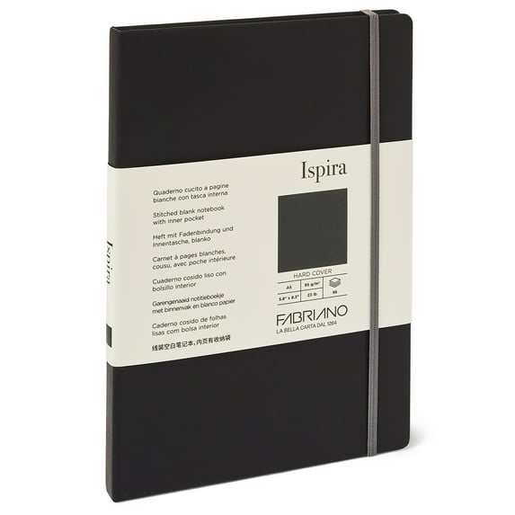 Fabriano Ispira Hard-Cover Notebook, 5.8" x 8.3", Blank, A5 Black