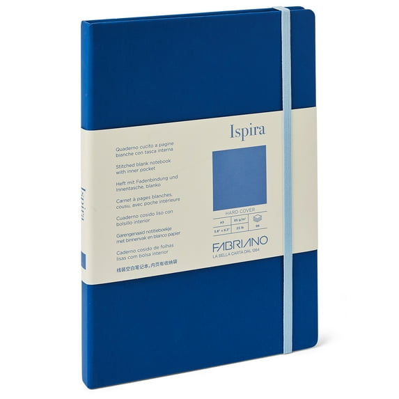 Fabriano Ispira Hard-Cover Notebook, 5.8" x 8.3", Blank, A5, Blue
