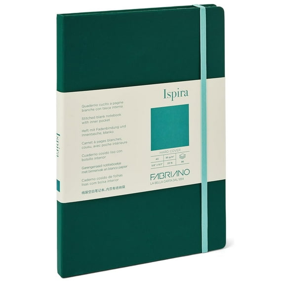 Fabriano Ispira Hard-Cover Notebook, 5.8" x 8.3", Blank, A5, Green