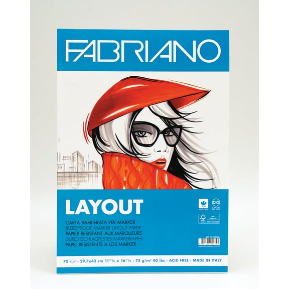 Fabriano Layout Marker Pad, 40 lb./75 gsm, 70 Sheets, 11.75" x 16.5"