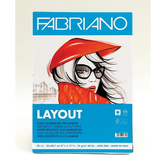 Fabriano Layout Marker Pad, 40 lb./75 gsm, 70 Sheets, 8.25" x 11.7"