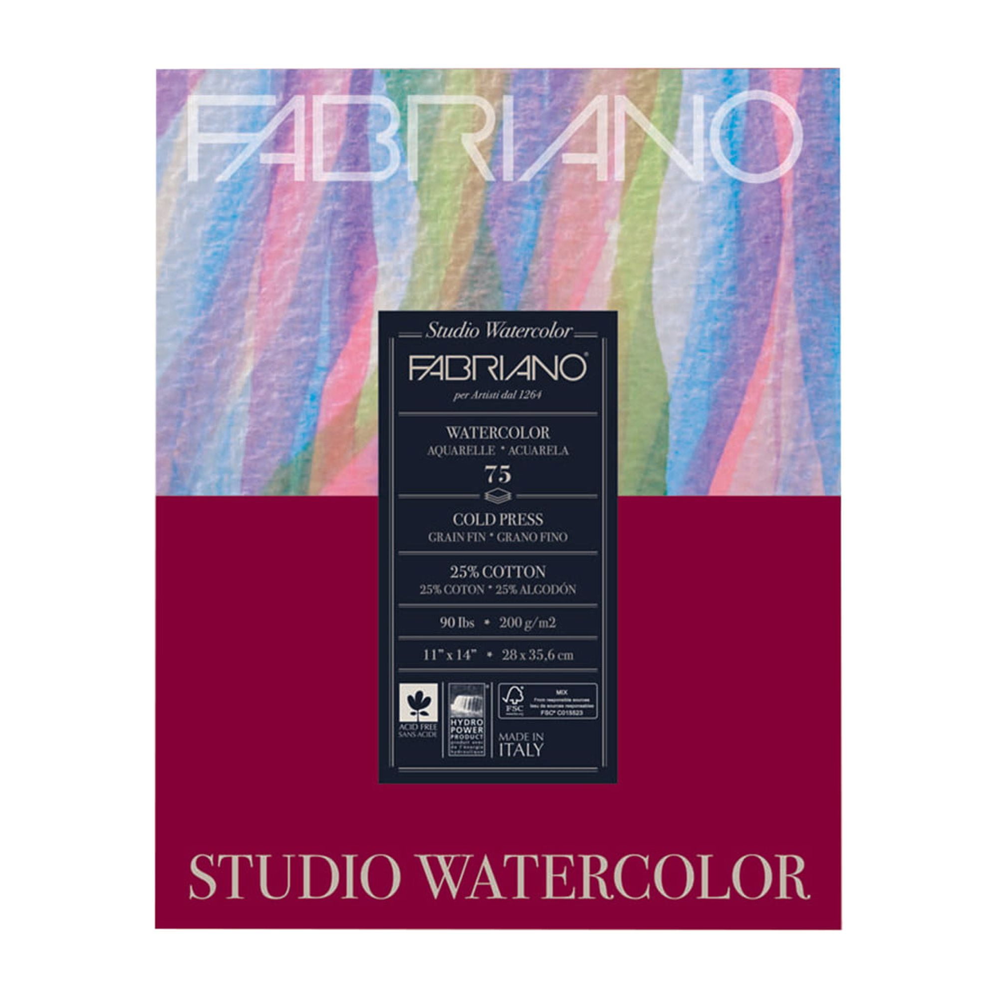 Fabriano Studio Watercolor Pad, Cold-Press, 11" x 14", 90 lbs., 75 Sheets