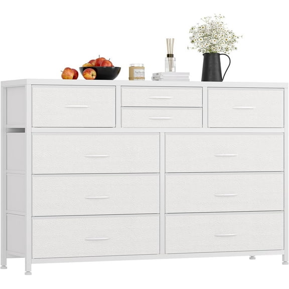 Fabric 10 Drawer Dresser for Up to 50" TV, TV Stand Dreseer, Chest of Drawers Storage Organizer, or Living Room, Closet, Entryway, Hallway, Dorm, Bedroom