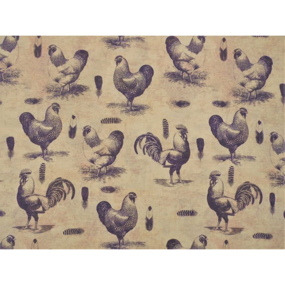 Fabric 100% Quilting Cotton French Rooster Stencil Cream Black Tan T51