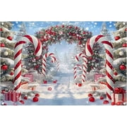 Fabric 10x8ft Merry Christmas Cane Candy Photography Backdrop Winter Snow Scene Xmas Tree Background New Year Eve Party Decoration Holiday Photo Banner Props
