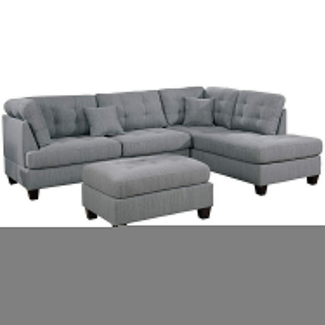 Fabric 3 Piece Sectional Set with Tufted Stitching, Gray